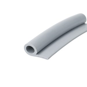 Close-up of gray plastic tubes with hollow cylindrical end, showing smooth curved exterior surface and round opening