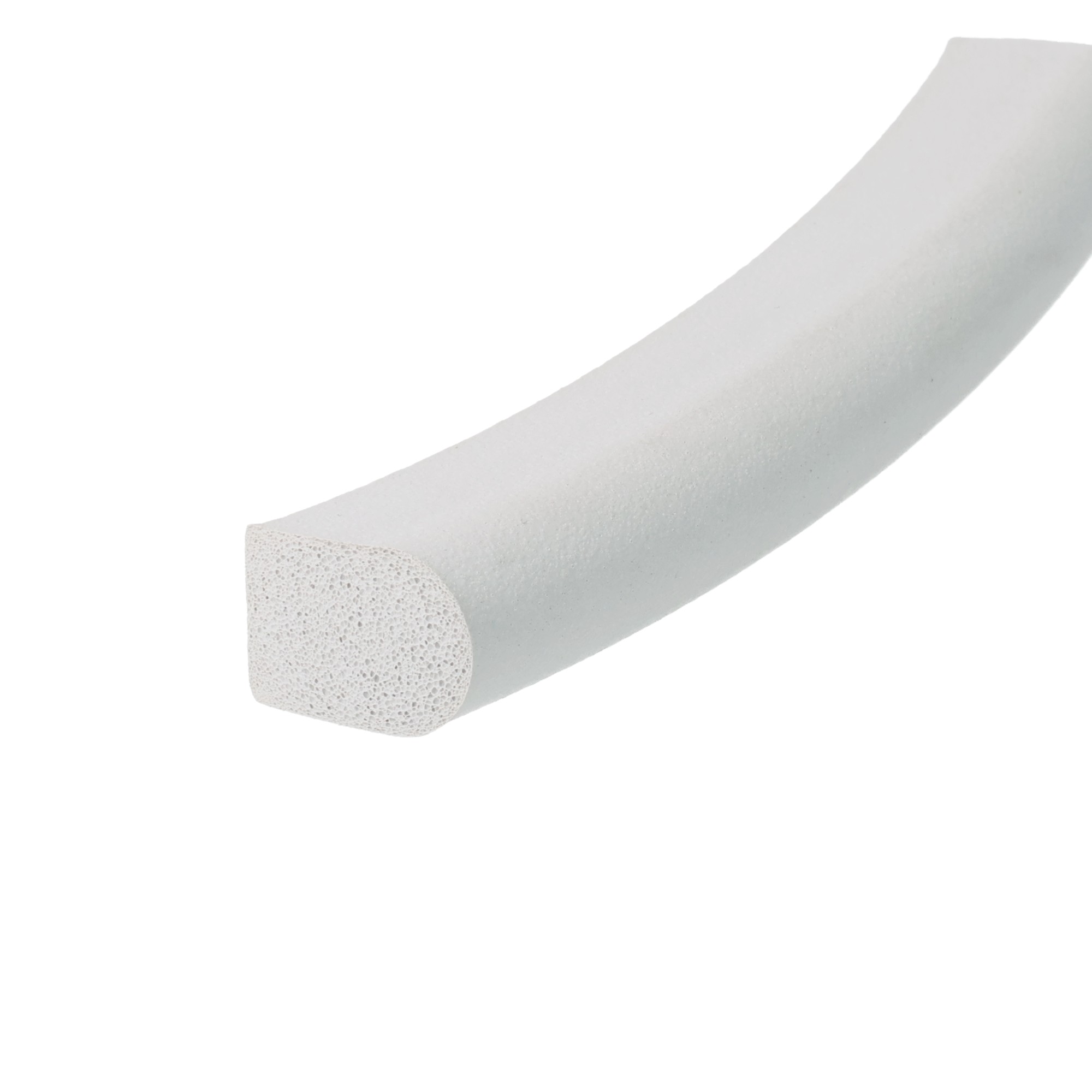 uszczelka-bez-kleju-guma-porowata-kopulka-12-x-17mm-szara-68-750-2 - Centrum uszczelek Close-up of a pale gray foam block with a porous cut end, resembling a piece of insulation foam from its cross-section.