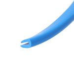 Close-up of a blue plastic tube with a curved, U-shaped end on a white background.