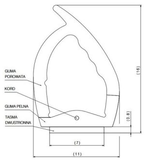 Uszczelka do drzwi samoprzylepna porowata typu D 11 x 16mm L - 3,53 m czarna - 04-556