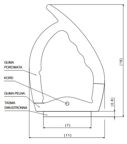 Uszczelka do drzwi samoprzylepna porowata typu D 11 x 16mm L - 3,53 m czarna - 04-556