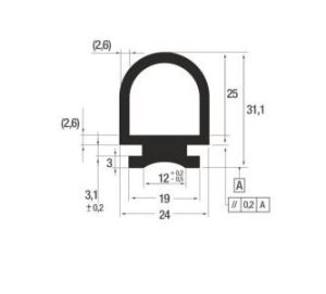 Uszczelka do drzwi bramy garażowej wsuwana 24 x 31mm gumowa czarna - 0463963