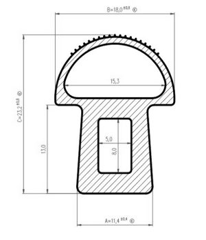 Uszczelka do drzwi chłodni typu D 18 x 23mm silikonowa czarna - 0991013-01