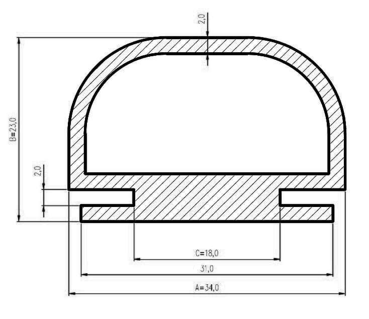 Uszczelka do drzwi chłodni typu Omega wsuwana 23 x 34mm silikonowa czarna - 099133