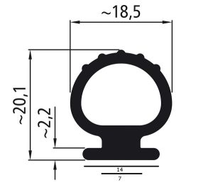 Uszczelka do drzwi naczepy wsuwana typu Omega 18 x 20mm gumowa czarna - 19-864