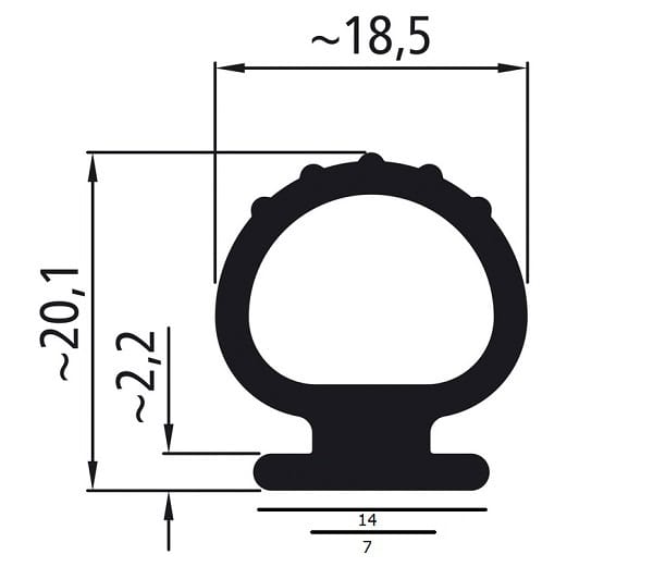 Uszczelka do drzwi naczepy wsuwana typu Omega 18 x 20mm gumowa czarna - 19-864
