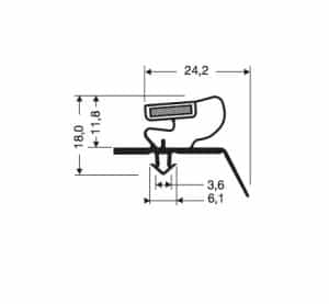 Uszczelka do drzwi lodówki z magnesem 18,0 x 24,2mm  L - 2,55m czarna - 32-326M