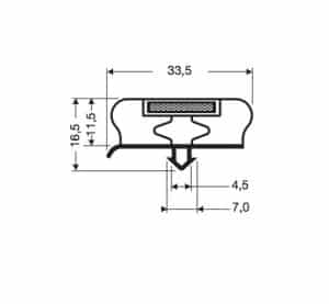 Uszczelka do drzwi lodówki z magnesem 16,5 - 33,5mm L - 2,55m czarna - 32-405M