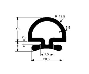 Uszczelka do drzwi 16 x 20,5mm L - 5m gumowa czarna - 39-554