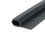 Close-up of a black hollow rubber seal extrusion with a rounded cross-section used for sealing.
