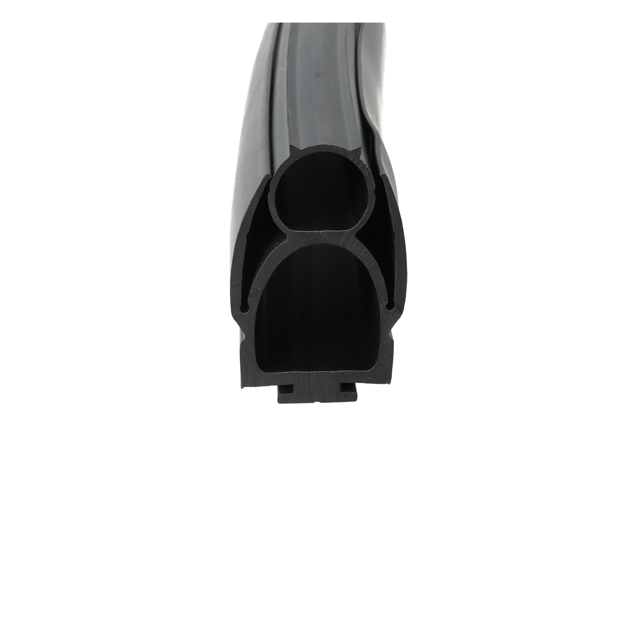 uszczelka-bramy-garazowej-dolna-gumowa-18-x-36-x-60mm-czarna-59-5104-1 - Centrum uszczelek Close-up cross-section of a double-barrel shotgun barrel, showing two parallel circular bores from the muzzle