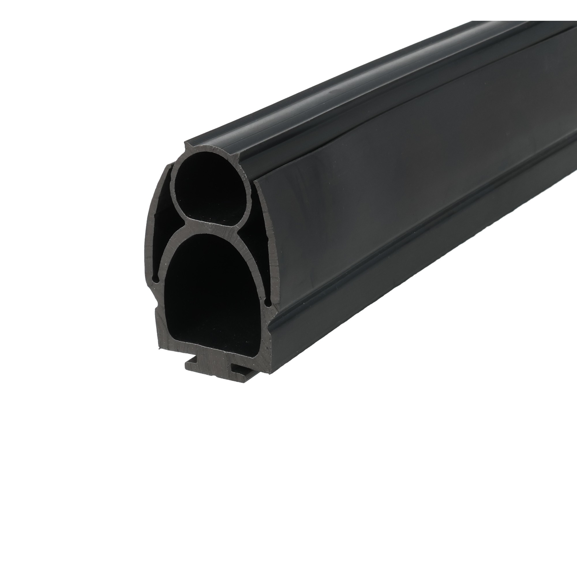 uszczelka-bramy-garazowej-dolna-gumowa-18-x-36-x-60mm-czarna-59-5104-3 - Centrum uszczelek Cross-sectional view of a black rubber gasket with hollow channels, likely a door/window seal.