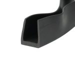 Close-up of a black plastic clip or channel with a rounded inner edge and rectangular sides.