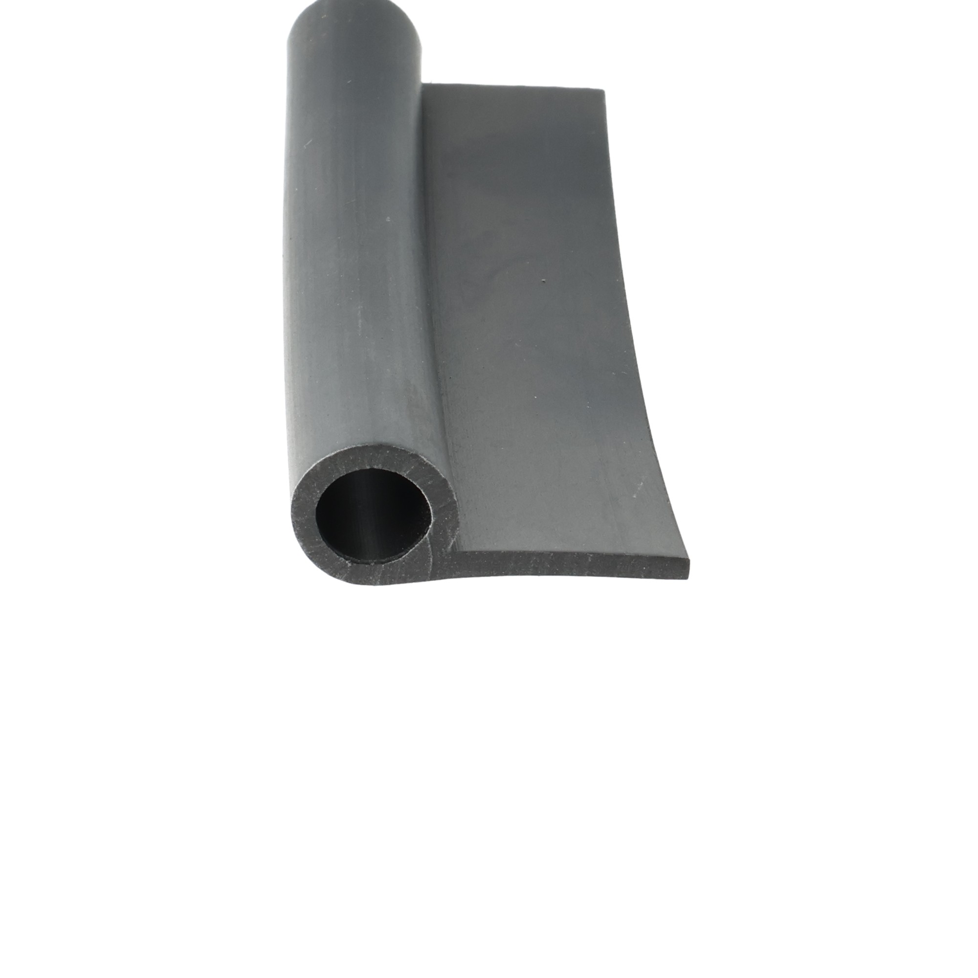 uszczelka-do-drzwi-lita-guma-typ-p-2-x-125-x-30mm-czarna-0625127-3 - Centrum uszczelek Dark gray metal bracket with a vertical cylindrical tube attached to a flat plate with a circular through-hole at the bottom