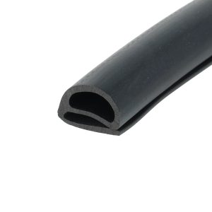 Close-up of a black cylindrical tube with a hollow round opening, viewed at an angle.