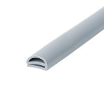 Close-up of a gray plastic tube with a rounded end and a U-shaped slot at the tip.