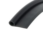 Close-up of a black cylindrical rubber tube with a hollow center on a white background.