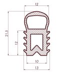 Technical drawing of a strap-like component with a crisscross lattice fill and dimension arrows showing overall width 13 units, with intermediate widths 12 and 10 units as guides.