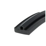 Close-up of a black plastic rail or bracket with a rectangular cutout and rounded bottom edge.