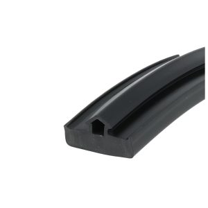Close-up of a black plastic rail or bracket with a rectangular cutout and rounded bottom edge.