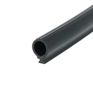 Close-up of a black metal cylindrical tube with a hollow circular opening, angled across the frame.