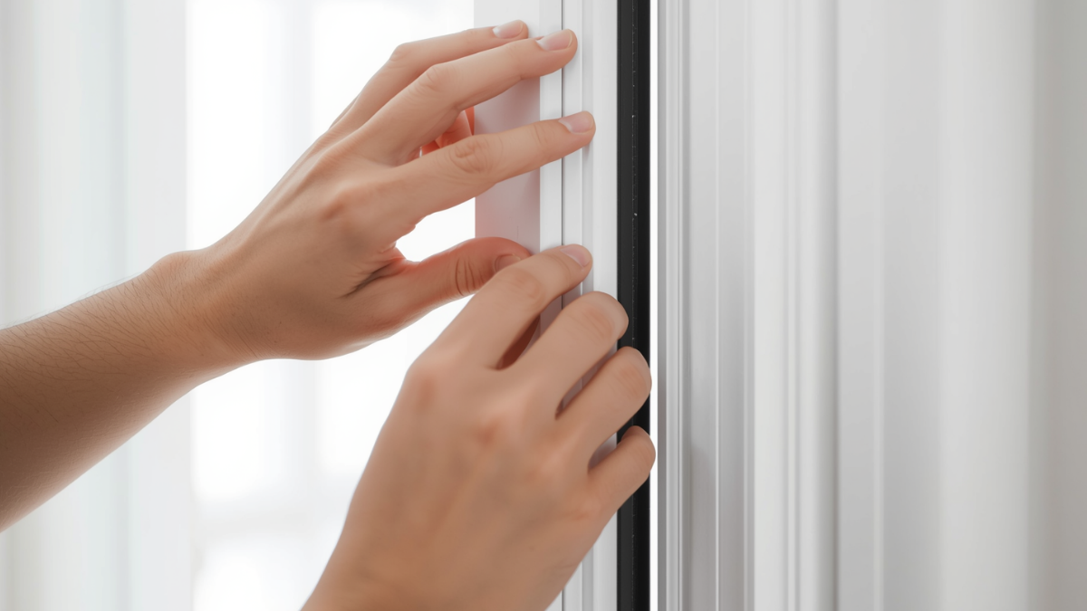 czy-uszczelki-samoprzylepne-sa-dobre-montaz - Centrum uszczelek Hands sliding a white-framed window open along its track (close-up).