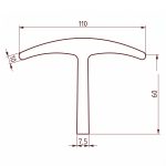 Dimensioned technical drawing of a symmetric curved bracket with two inner legs; overall width labeled 110 with additional bottom width 75.
