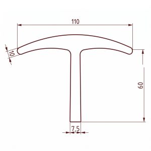 Dimensioned technical drawing of a symmetric curved bracket with two inner legs; overall width labeled 110 with additional bottom width 75.