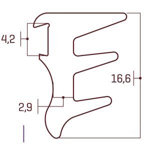 Section of a technical schematic showing a curved tube path inside a rectangular boundary with dimension marks (e.g., 4,2 and 16,6).