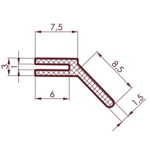 Technical drawing of a rectangular frame with a cross-hatched inner section and an angled brace, dimensioned 7.5 units.