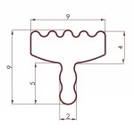 Technical sewing pattern piece with numbered measurement lines and a wavy neckline edge.