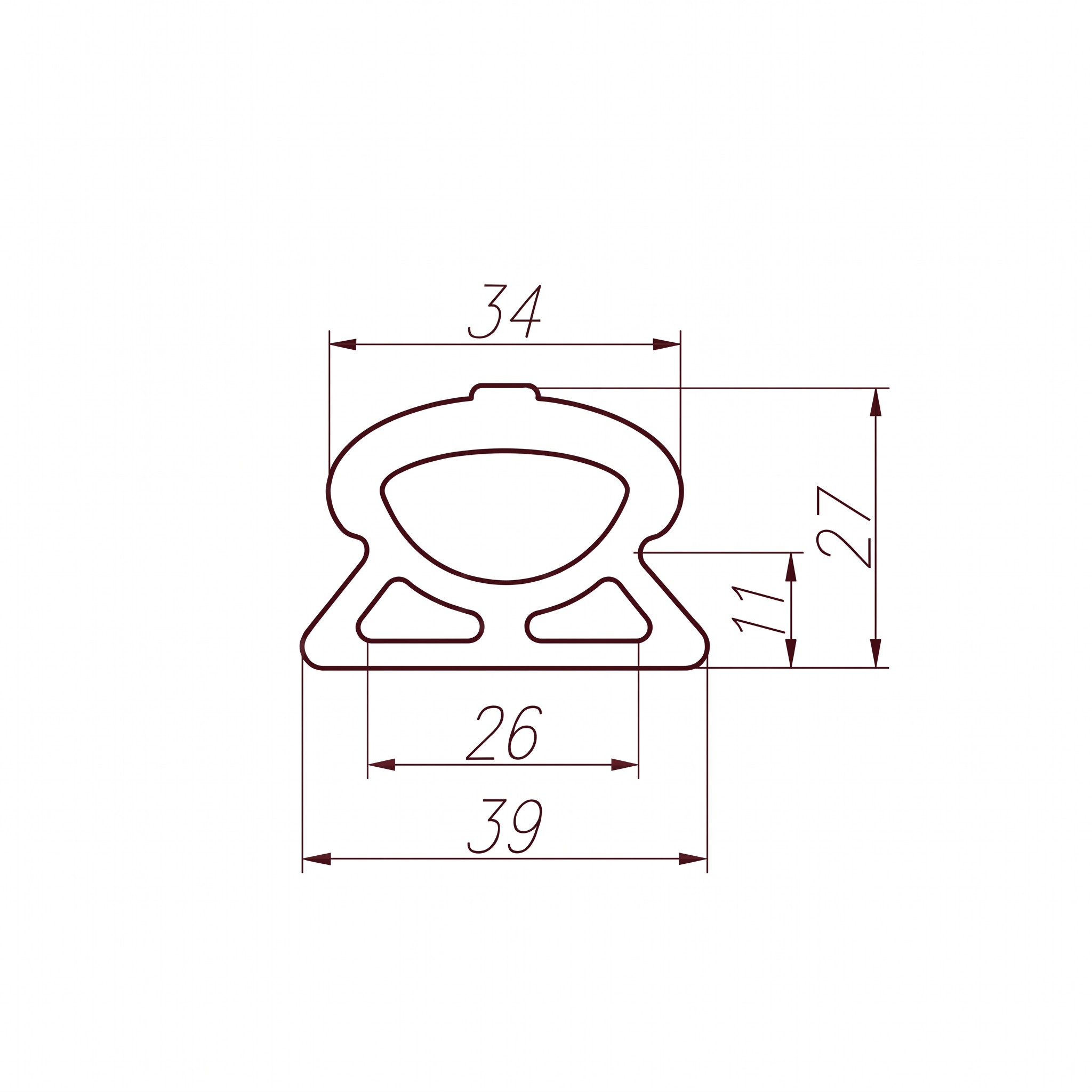 032056 - Centrum uszczelek Blueprint-style line drawing of a rounded bear figure inside a rectangle, with dimension arrows and numbers (e.g., 34, 26, 70, 39) indicating overall width and height.
