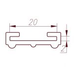Dimension line showing a 20-unit horizontal distance between two vertical reference marks in a technical drawing.