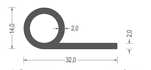 0625141 - Centrum uszczelek Metal clip with a circular loop on the left and a horizontal arm to the right; overall length 32 mm, loop outer diameter 14 mm, arm thickness 2 mm.