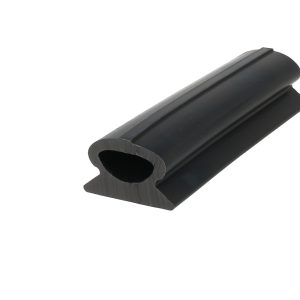 Close-up of a black cylindrical hollow tube with a U-shaped notch along its edge, showing a smooth outer surface and inner circular hole.