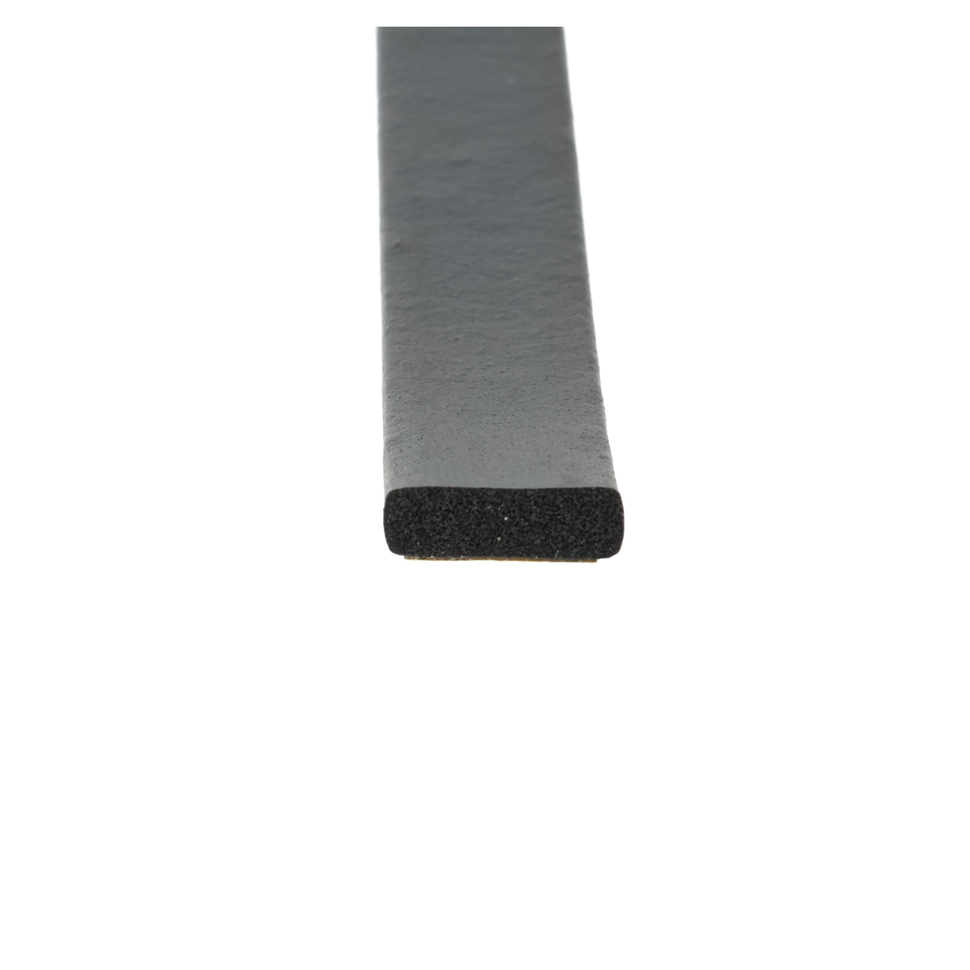 uszczelka-samoprzylepna-zbrojona-gumowa-porowata-z-naskorkiem-5-x-15mm-czarna-0620517-2 - Centrum uszczelek Close-up of a rectangular dark gray sanding block with a foam base, centered on a white background.