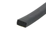 Close-up of a black foam gasket with an open-cell interior, set against a white background, photographed at an angle.